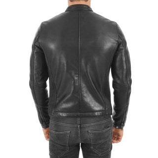 Altan Sleek Zipper Leather Biker Jacket Black