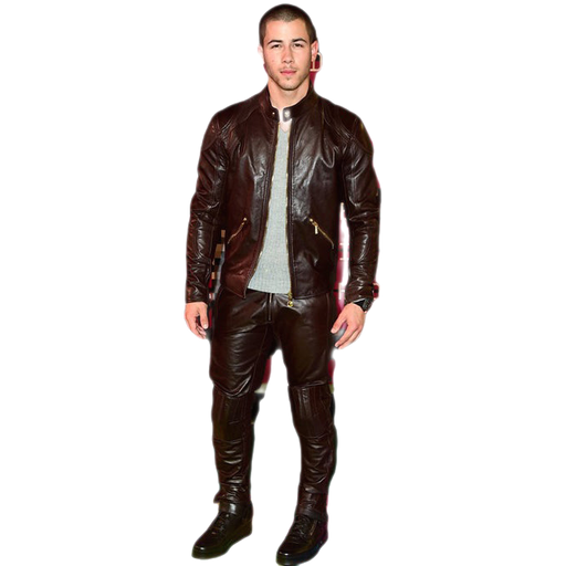 Nick Jonas Men's Real Leather Stylish Pants Black