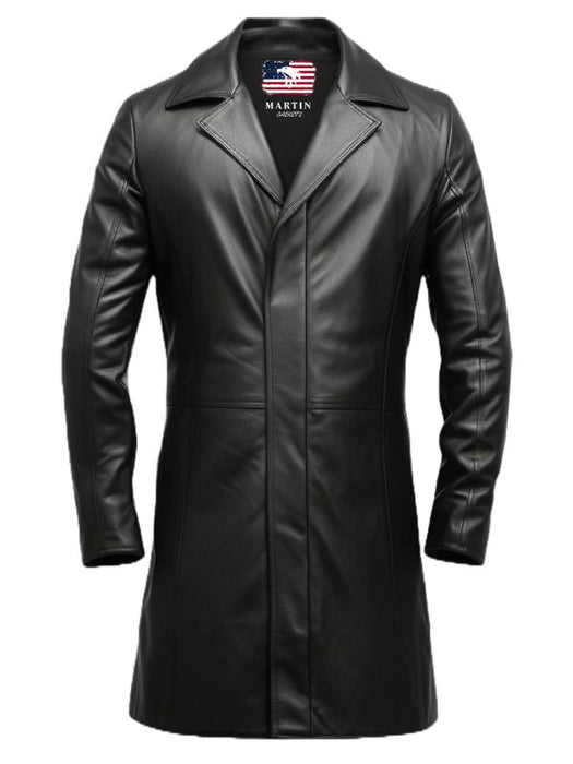 Men’s Black Long Leather Coat
