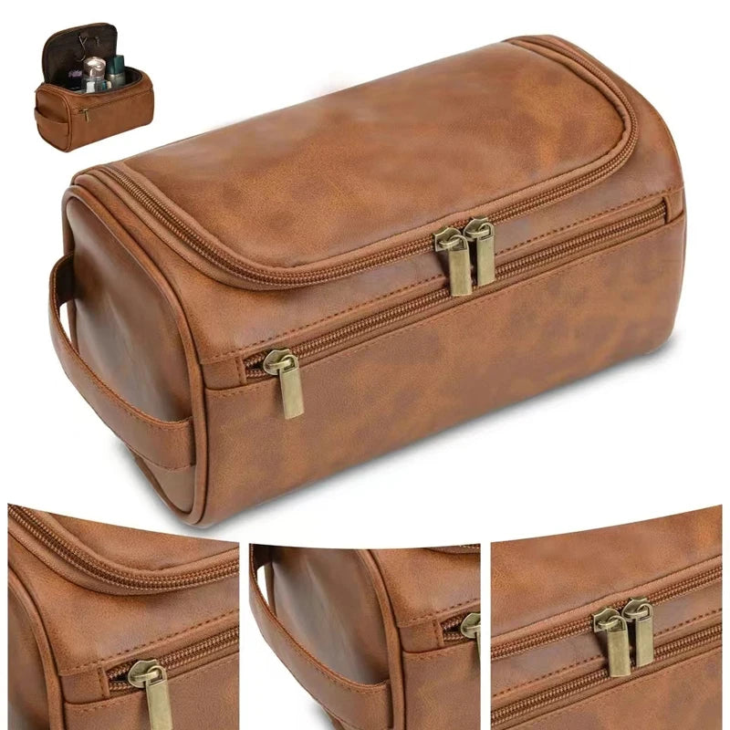PU Leather Toiletry Bag for Men & Women – Hanging Travel Dopp Kit Organizer