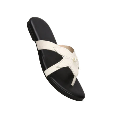 Gloria Women's Flat Slipper Full Grain Leather Memory Foam Black & White