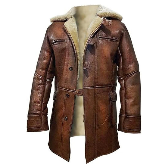 Liam Men's Classic Leather Faux Fur Lined Trench Coat Brown