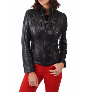 Hande Aniline Lambskin Leather Jacket for Women Black