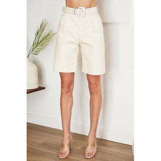 Sophie Women's Genuine Leather Shorts With Pockets White