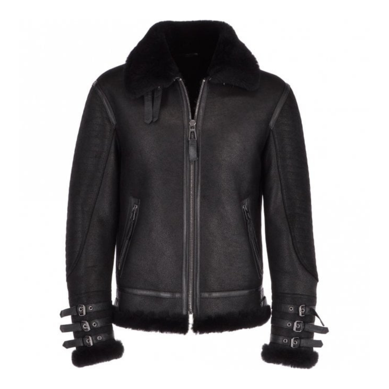 Men’s Black Aviator Flying Bomber Shearling Leather Jacket