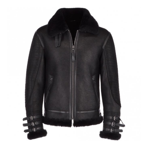 Men’s Black Aviator Flying Bomber Shearling Leather Jacket