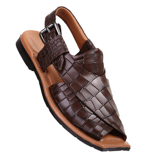 Jenson Men's Croc Print Leather Peshawari Chappal Sandals
