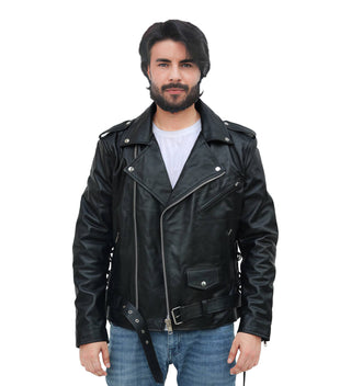 Kaan Zipper Leather Biker Jacket for Men's Black