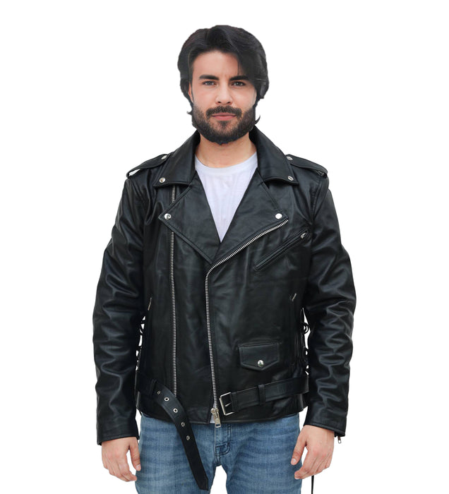 Kaan Zipper Leather Biker Jacket for Men's Black