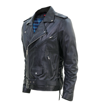Kaan Zipper Leather Biker Jacket for Men's Black