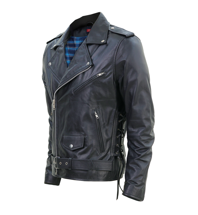 Kaan Zipper Leather Biker Jacket for Men's Black