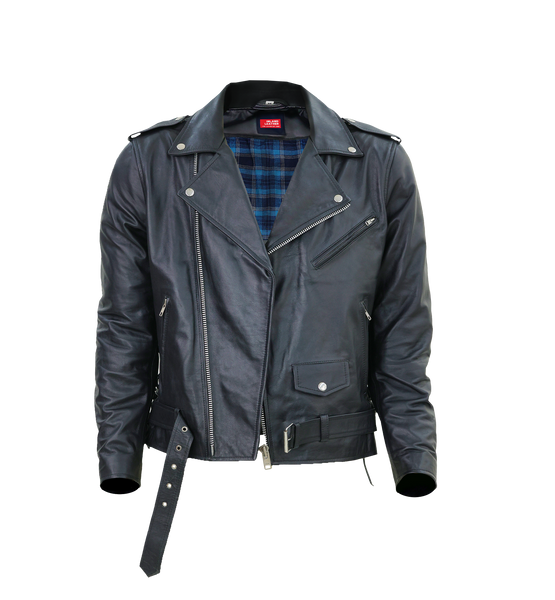 Kaan Zipper Leather Biker Jacket for Men's Black
