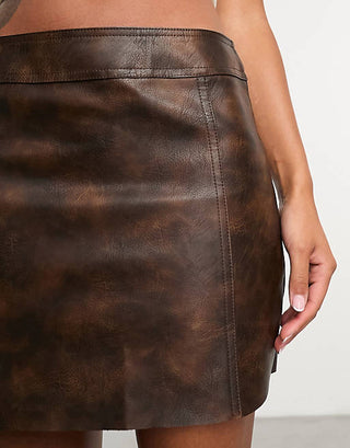 Ayla Women's Genuine Leather Micro Mini Skirt Brown
