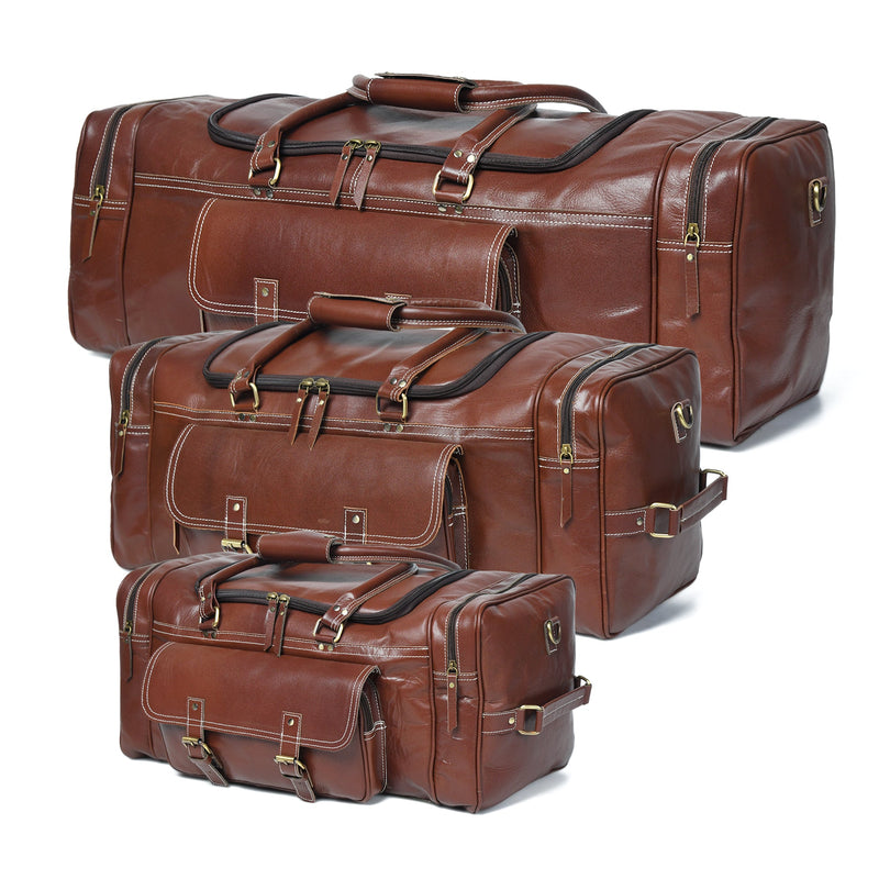 Vintage Brown Buffalo Leather Weekender Duffle