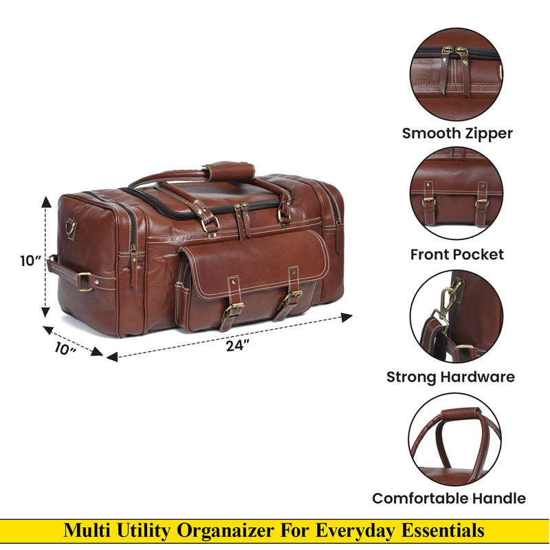 Vintage Brown Buffalo Leather Weekender Duffle