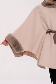 Genuine Mink Fur Wool Poncho Coat – Beige