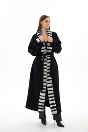 Genuine Rabbit Fur Cashmere Wool Coat for Women