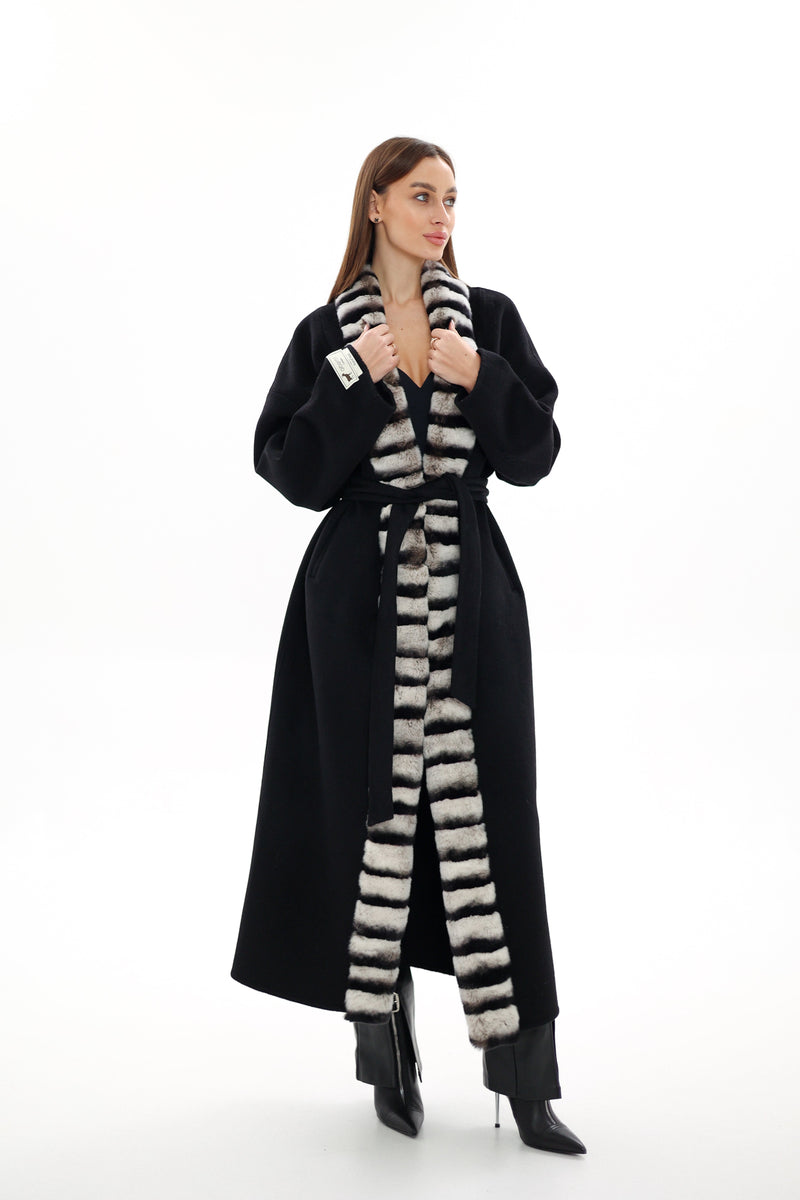 Genuine Rabbit Fur Cashmere Wool Coat for Women