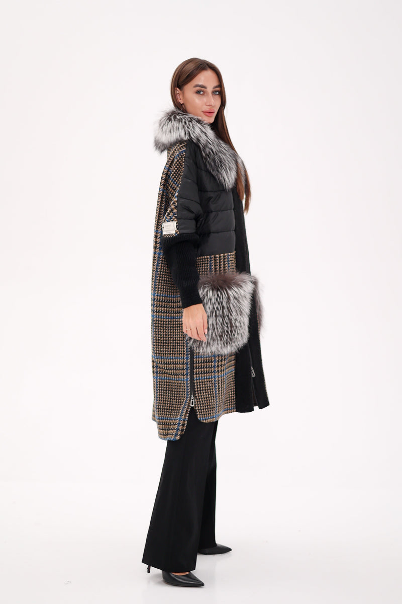 Silver Fox Wool Cashmere Coat with Detachable Fur