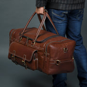 Vintage Brown Buffalo Leather Weekender Duffle