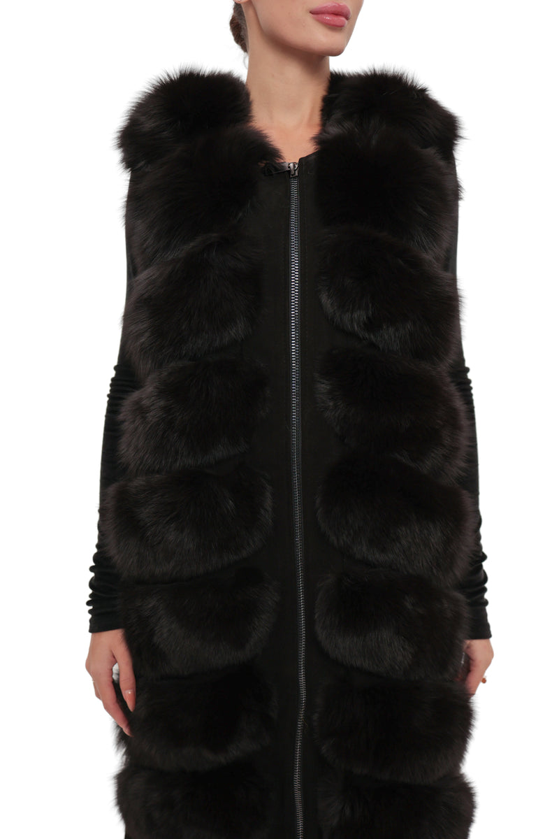 Genuine Polar Fox Fur Vest – 90 cm Longline
