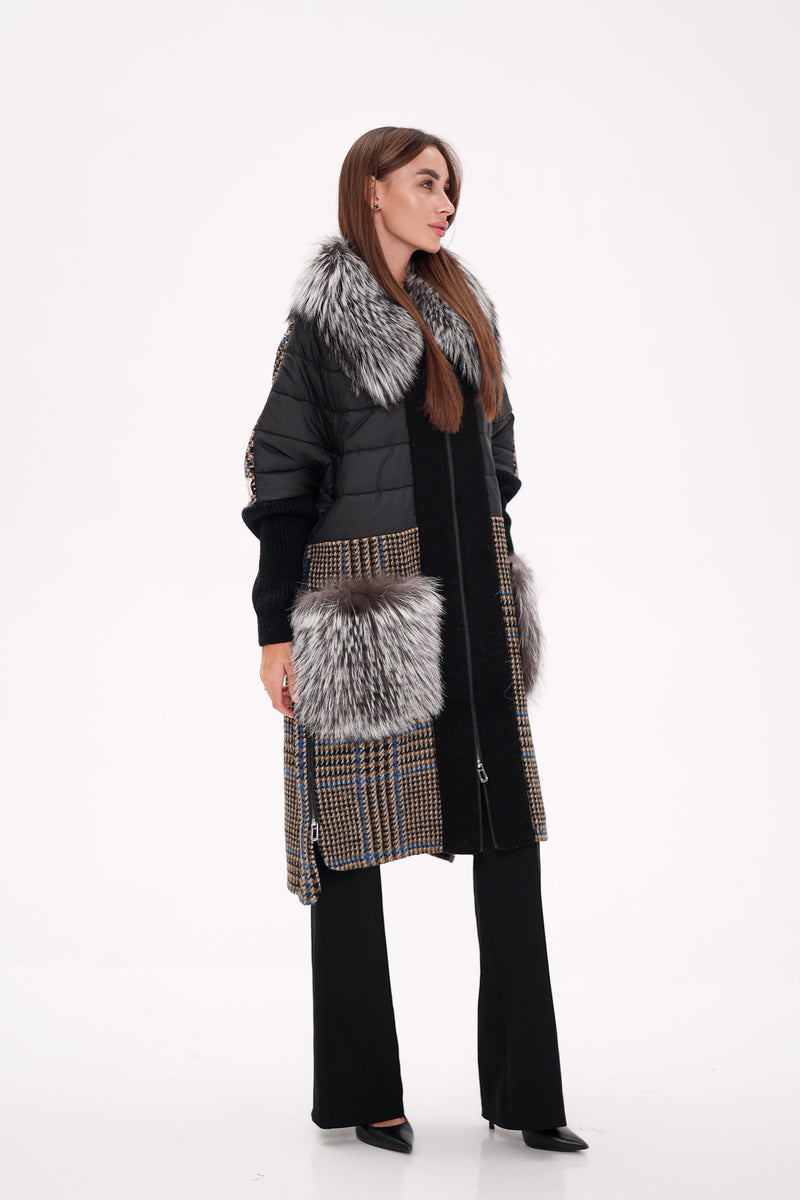 Silver Fox Wool Cashmere Coat with Detachable Fur