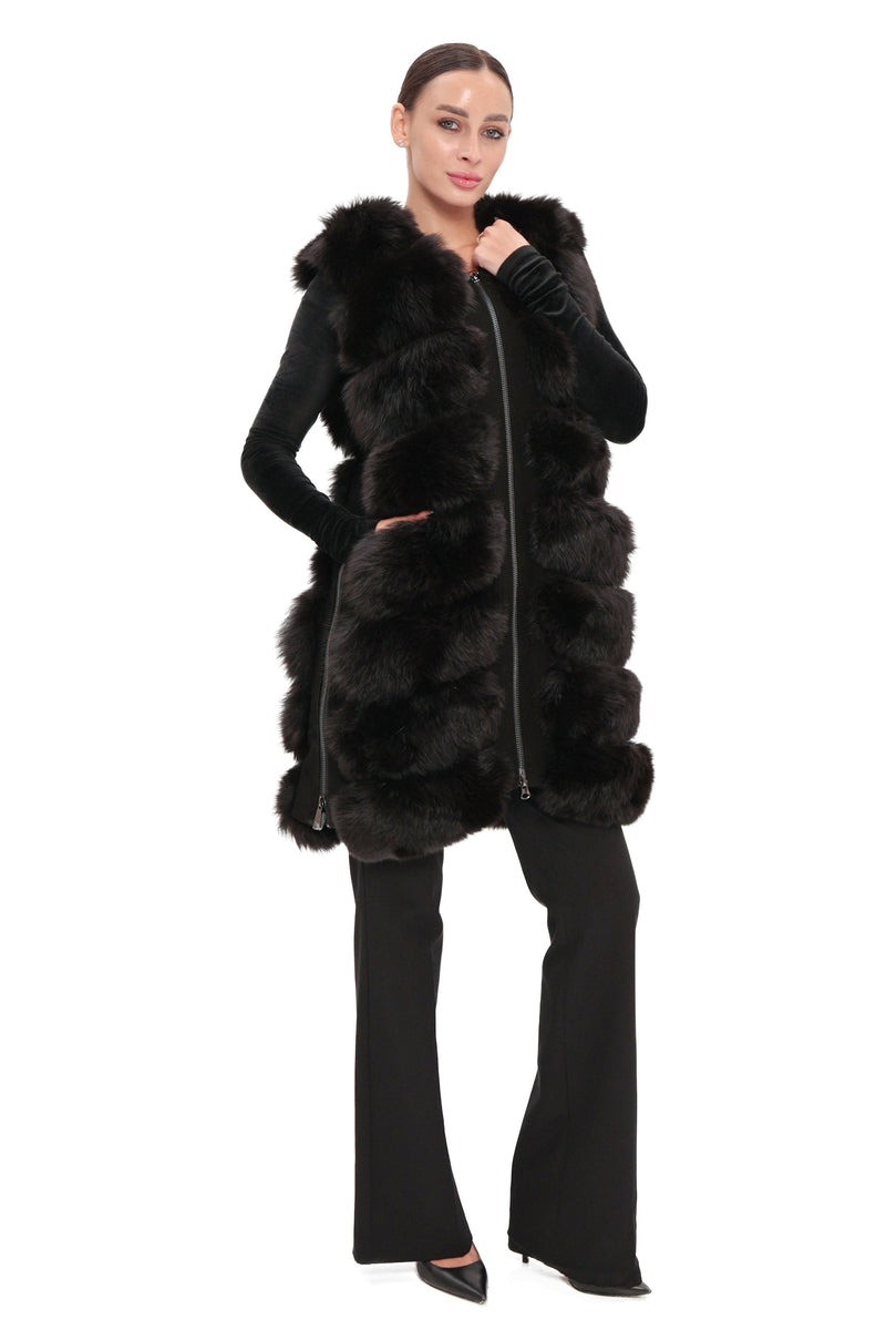 Genuine Polar Fox Fur Vest – 90 cm Longline