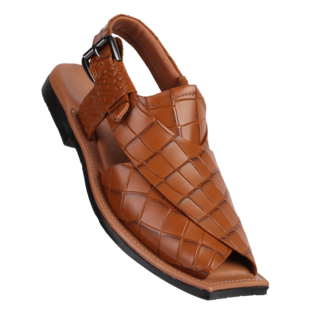Jenson Men s Croc Print Leather Peshawari Chappal Sandals Tan US 10.5 EU 44