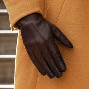 Marco (brown) - Lambskin leather gloves with white rabbit fur lining