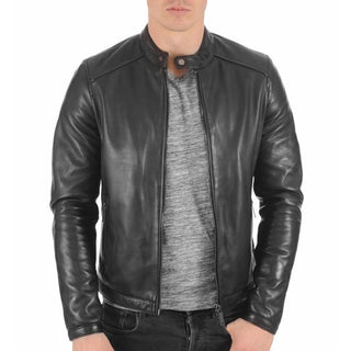 Altan Sleek Zipper Leather Biker Jacket Black