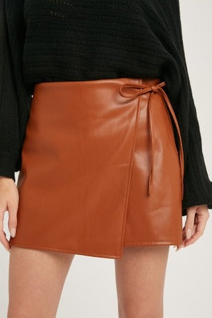Sofia Women's Genuine Leather Mini Length Crossover Skirt