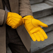 Matteo (yellow) - Gloves made of American deerskin leather with cashmere lining