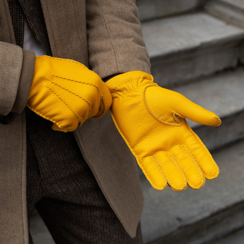 Matteo (yellow) - Gloves made of American deerskin leather with cashmere lining