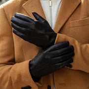 Marco (black) - Lambskin leather gloves with white rabbit fur lining