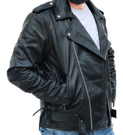 Kaan Zipper Leather Biker Jacket for Men's Black