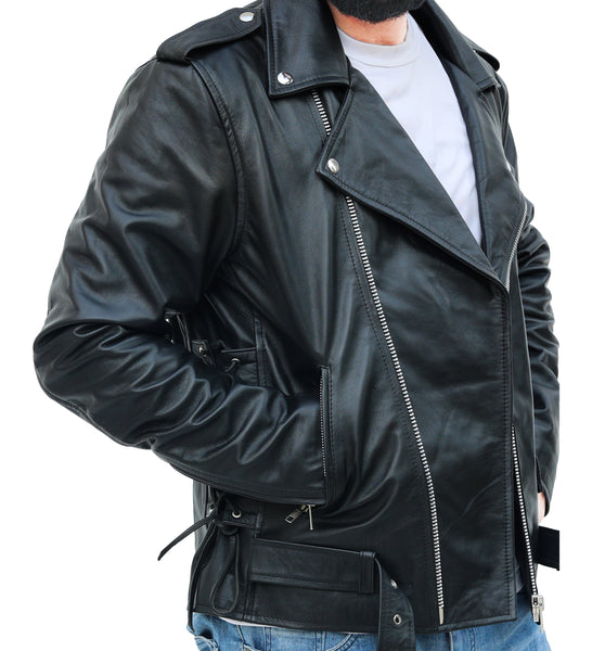 Kaan Zipper Leather Biker Jacket for Men's Black