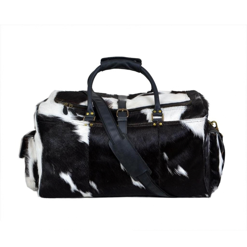 Black & White Cowhide Hair-On Leather Travel Bag