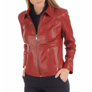 Ayleen Women's Leather Biker Zipper Jacket Red