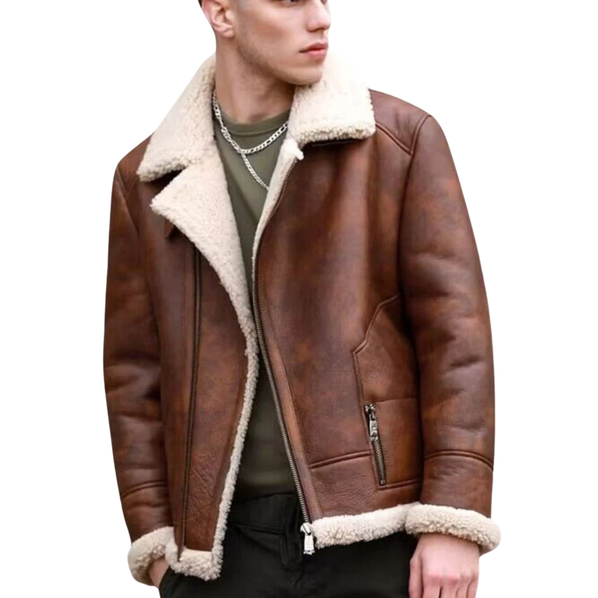 Emre Men's Premium Shearling Leather Jacket Brown