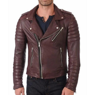 Ozan Classic Zipper Leather Biker Jacket Brown