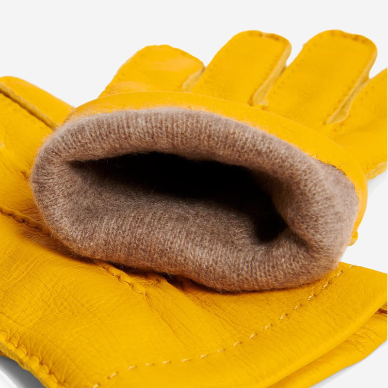 Matteo (yellow) - Gloves made of American deerskin leather with cashmere lining