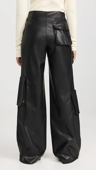 Layla Women's Real Leather Wide Leg Pants Black