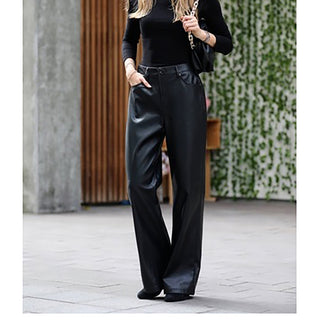 Chloe Women's Real Leather High Waist Pants Black