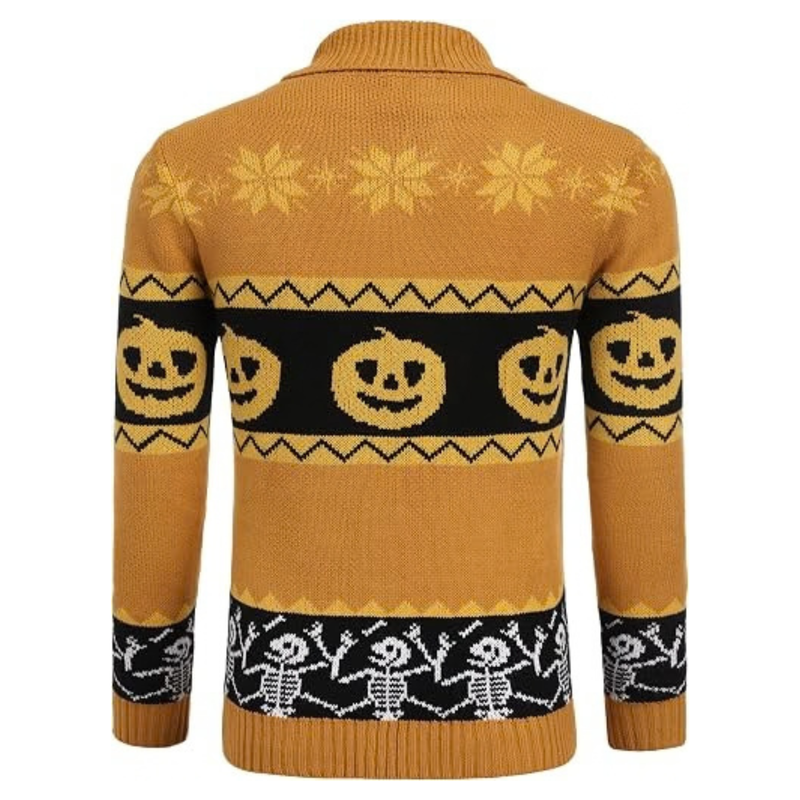 Men's Halloween Pumpkin Snowflake Cardigan Sweater