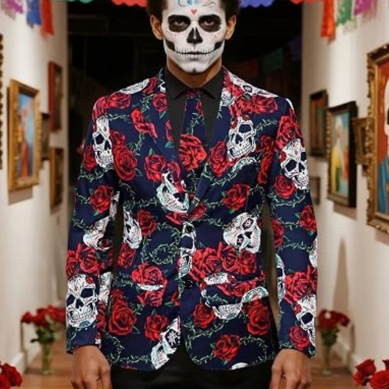 Men's Halloween Sugar Skull Blazer & Tie Set