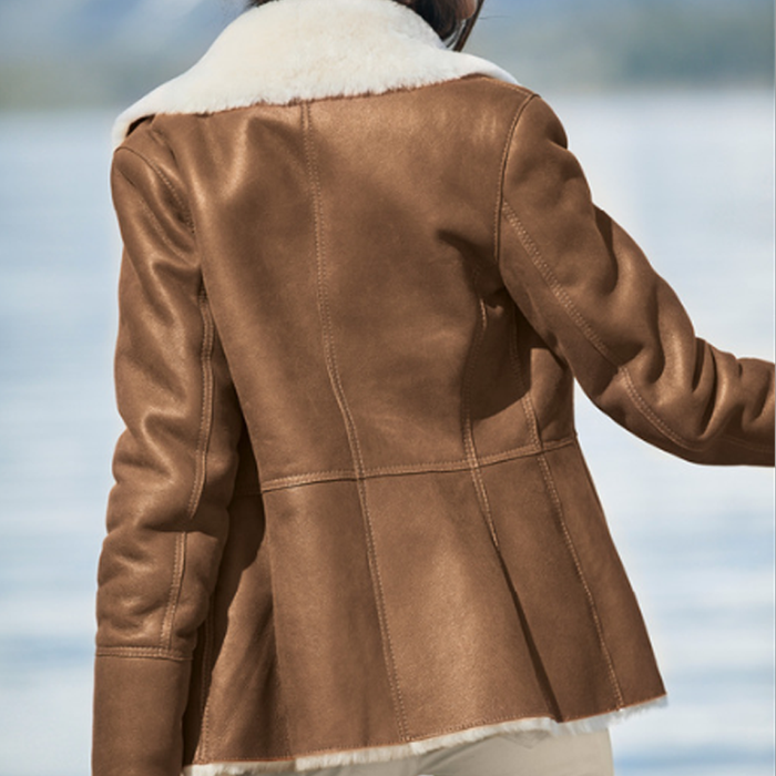 Women’s Camel Brown B3 Shearling Pilot Leather Aviator Jacket