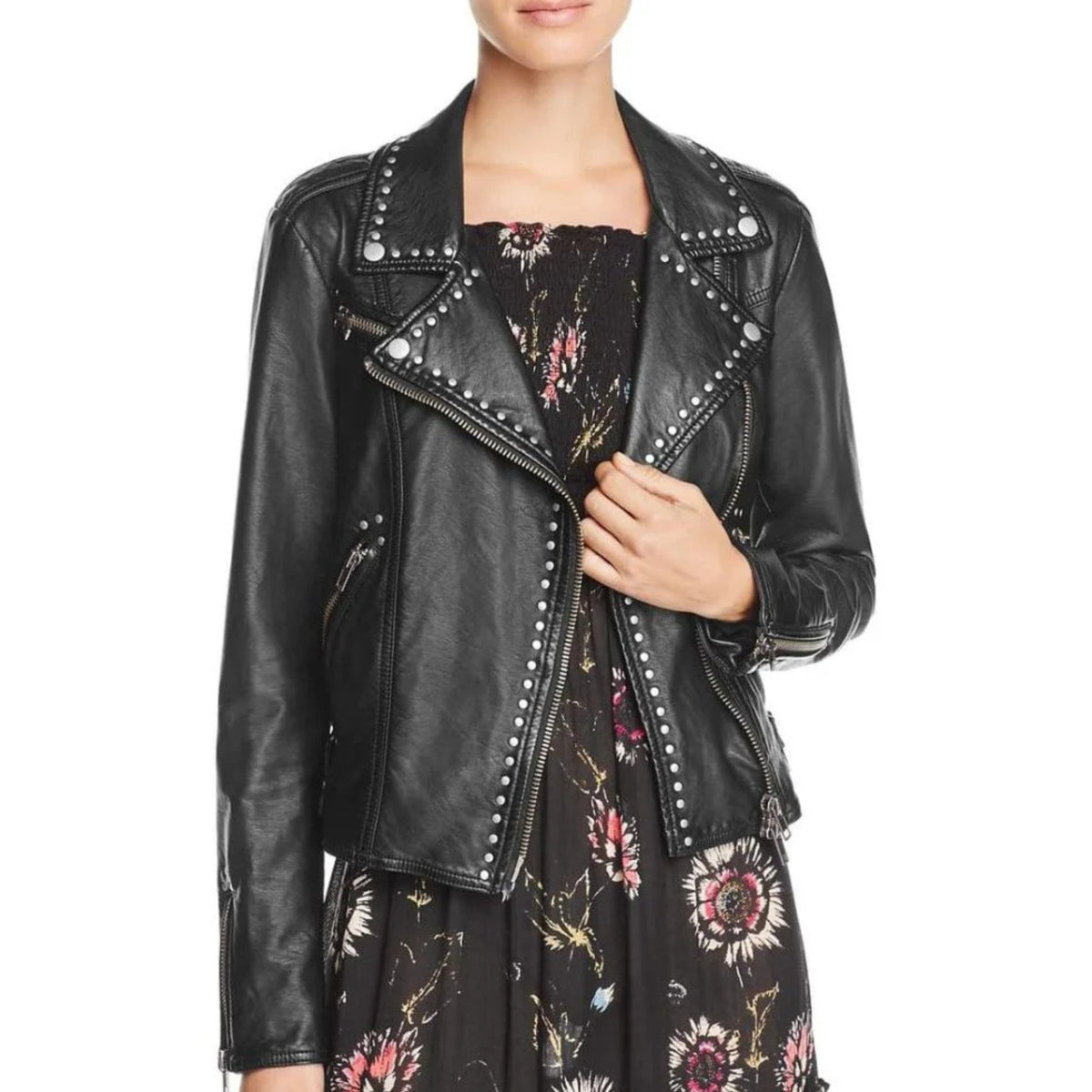Simay Studded Biker Leather Jacket Women Black.