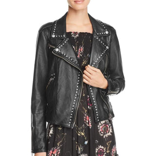 Simay Studded Biker Leather Jacket Women Black.