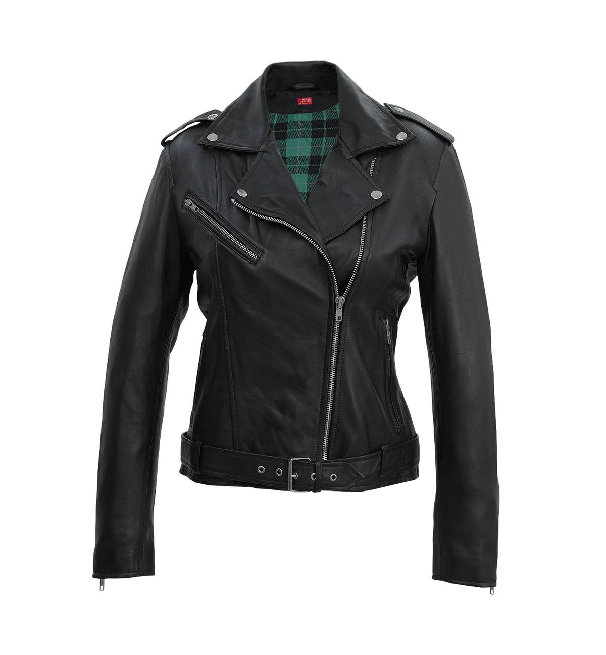 Lina  Genuine Leather Biker Jacket For Women Zipper Closure Black