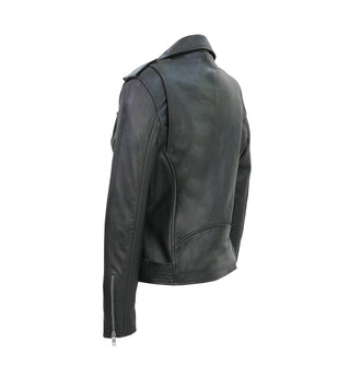 Lina  Genuine Leather Biker Jacket For Women Zipper Closure Black